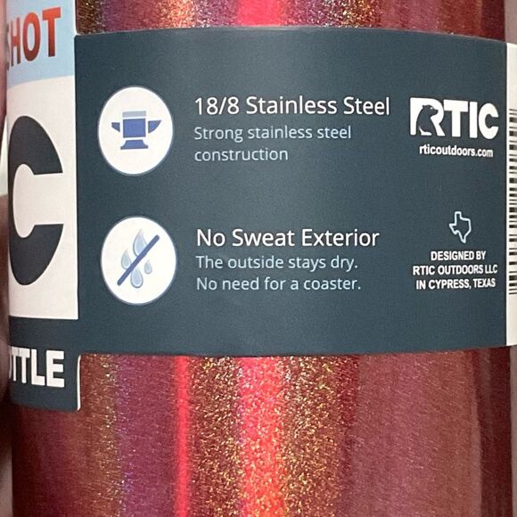 RTIC Lava Red Water Bottle 20oz Red Sparkle New Hot Cold Drinks Reuse - Picture 5 of 8